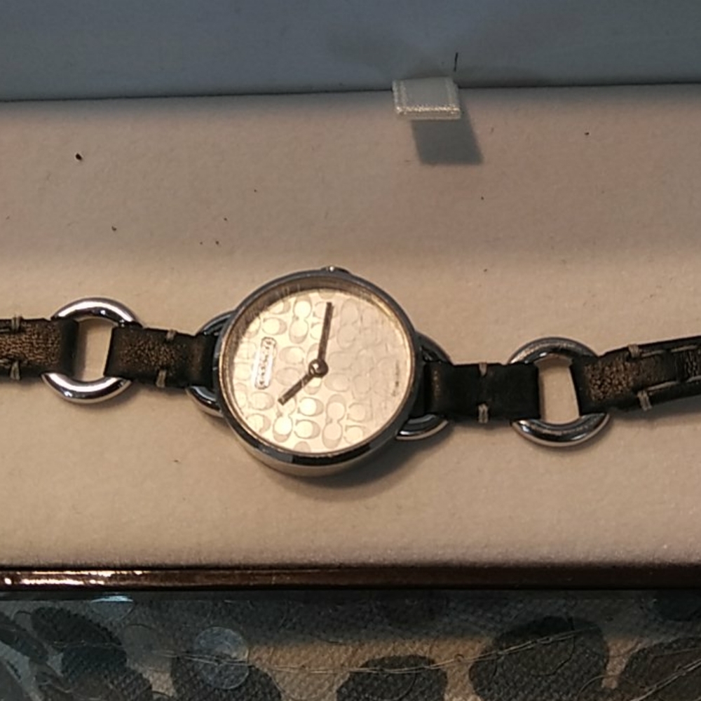 Coach Women's Black Leather Skinny Watch